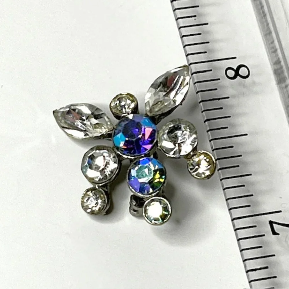 Vintage Rhinestone Dragonfly Brooch Pin Silver Tone Setting Minimalist Blue